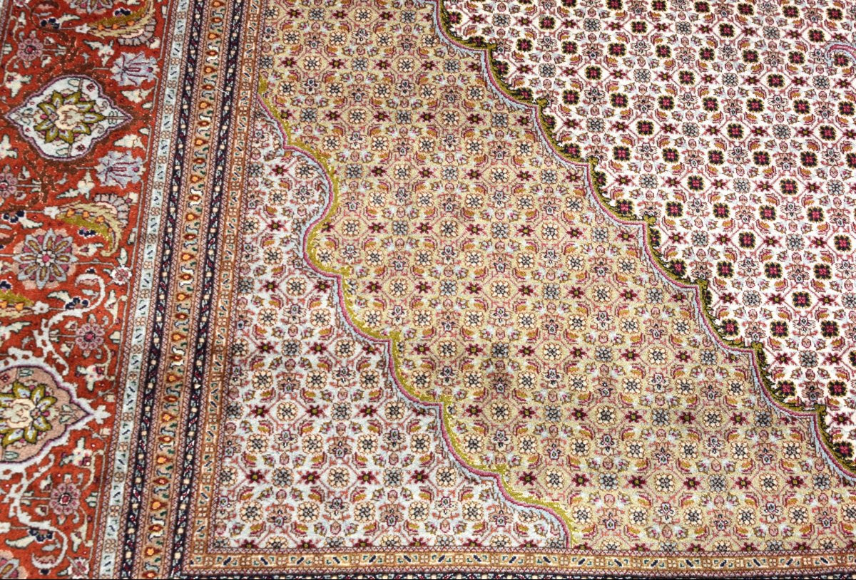 Large Oriental Rug Tabriz Iran Wool And Silk: 3.59 X 2.52 Meters -photo-4