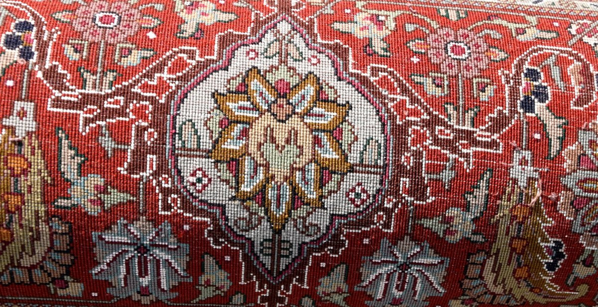 Large Oriental Rug Tabriz Iran Wool And Silk: 3.59 X 2.52 Meters -photo-7