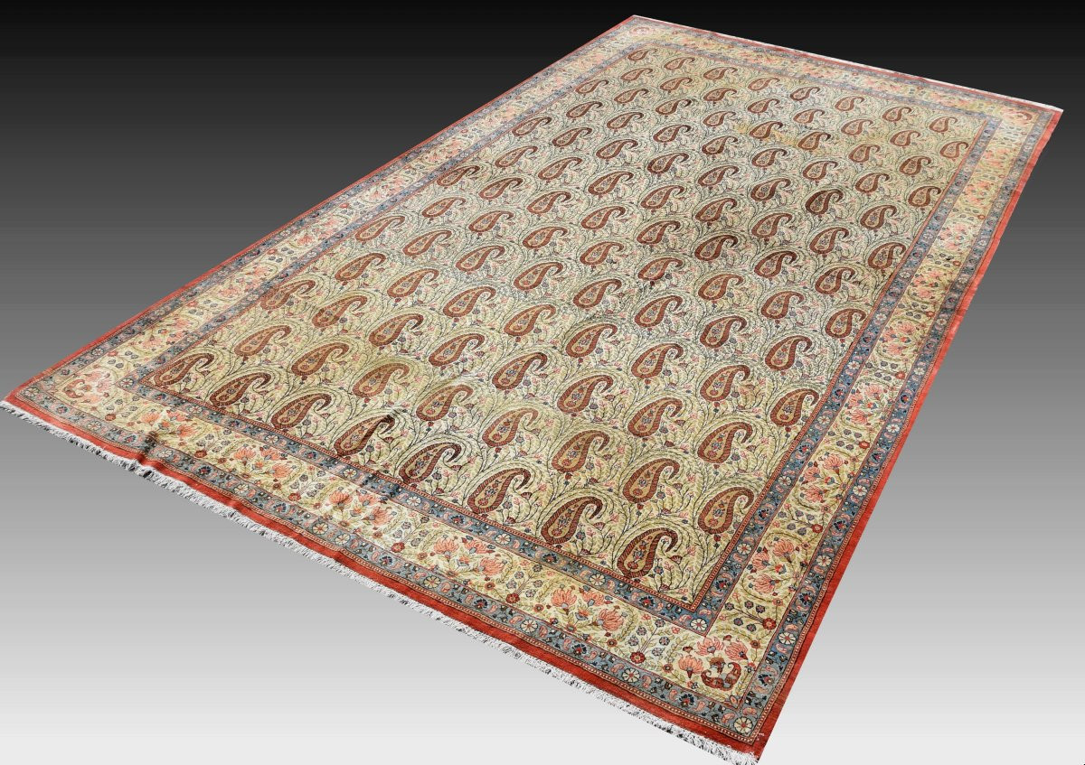 Large Iranian Ghoum Oriental Rug, Kurk Wool: 4.07 X 2.45 Meters -photo-3