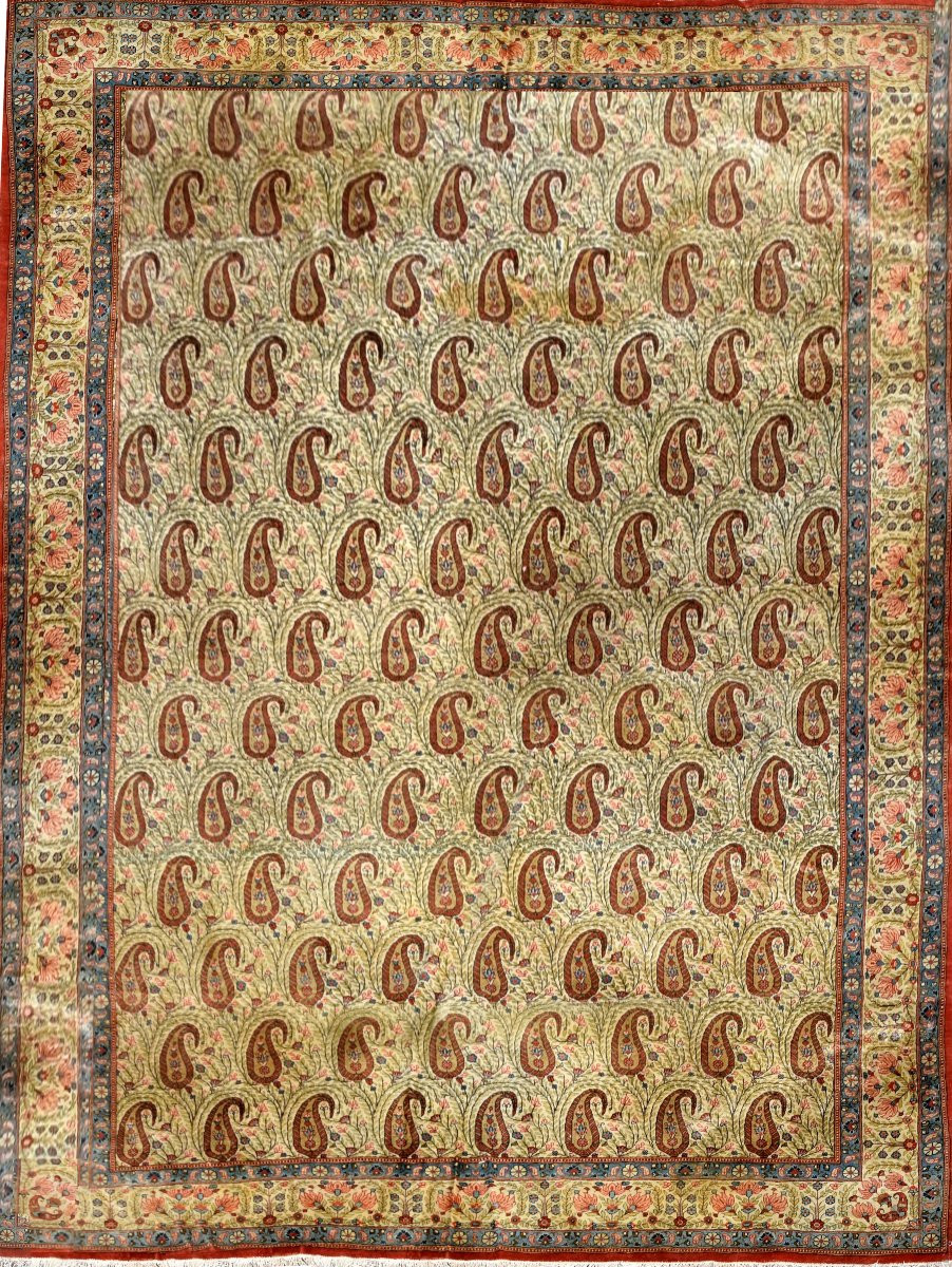Large Iranian Ghoum Oriental Rug, Kurk Wool: 4.07 X 2.45 Meters -photo-4