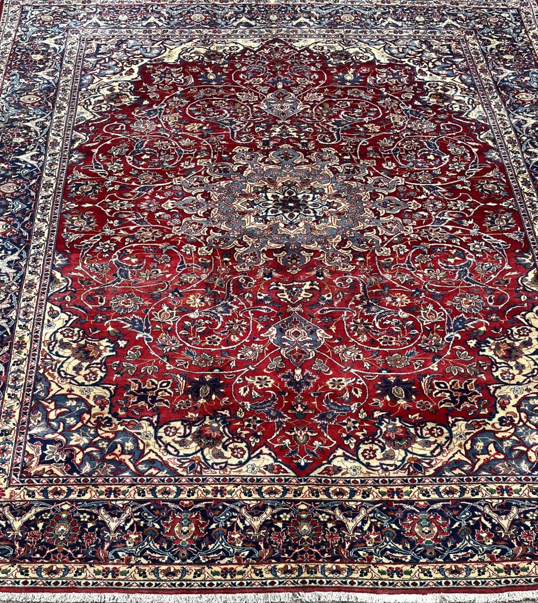 Grand tapis d'Orient Ancien Persan Iran Ispahan - Dim: 4.17 X 3.15 Mètres-photo-2