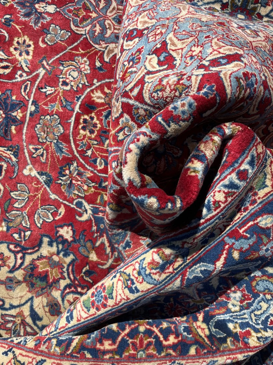 Grand tapis d'Orient Ancien Persan Iran Ispahan - Dim: 4.17 X 3.15 Mètres-photo-1