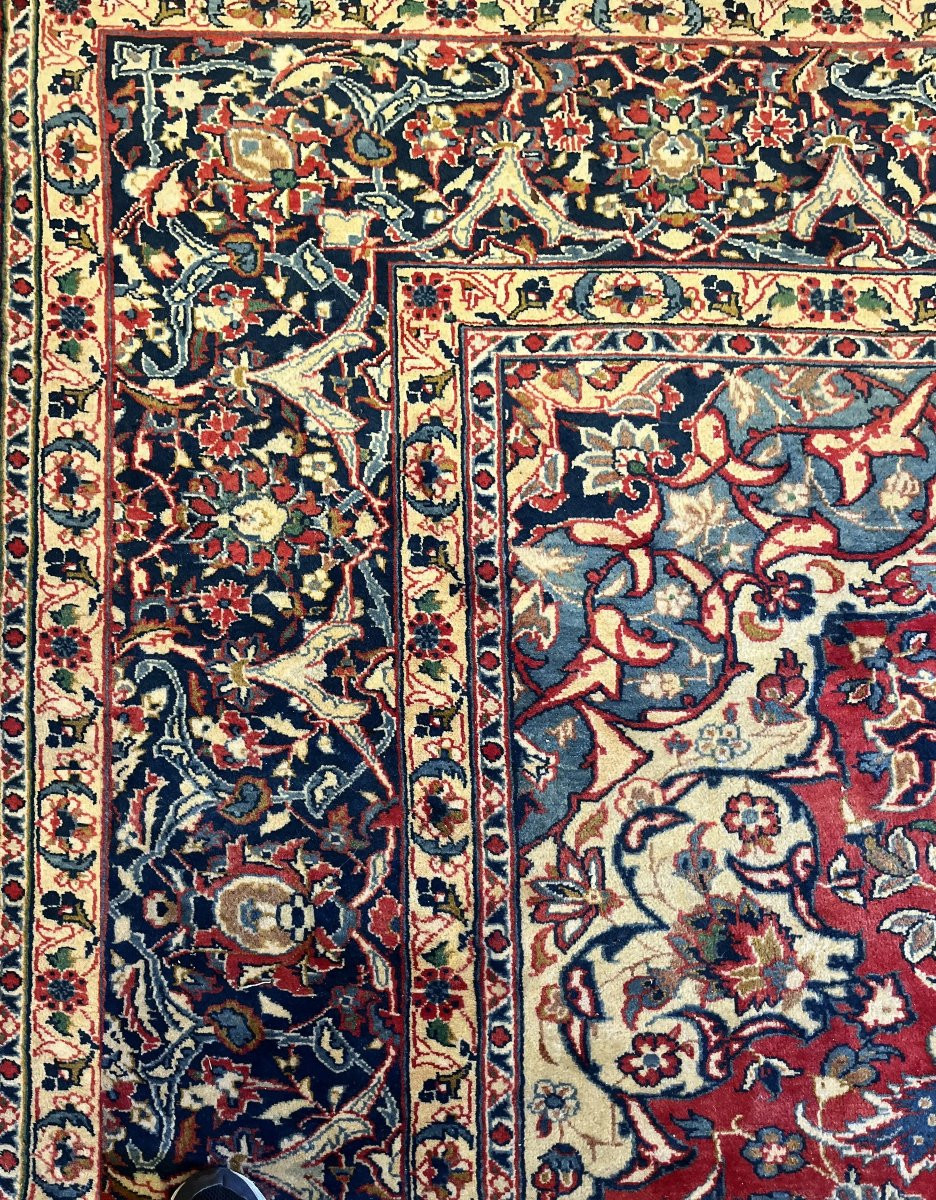 Grand tapis d'Orient Ancien Persan Iran Ispahan - Dim: 4.17 X 3.15 Mètres-photo-3