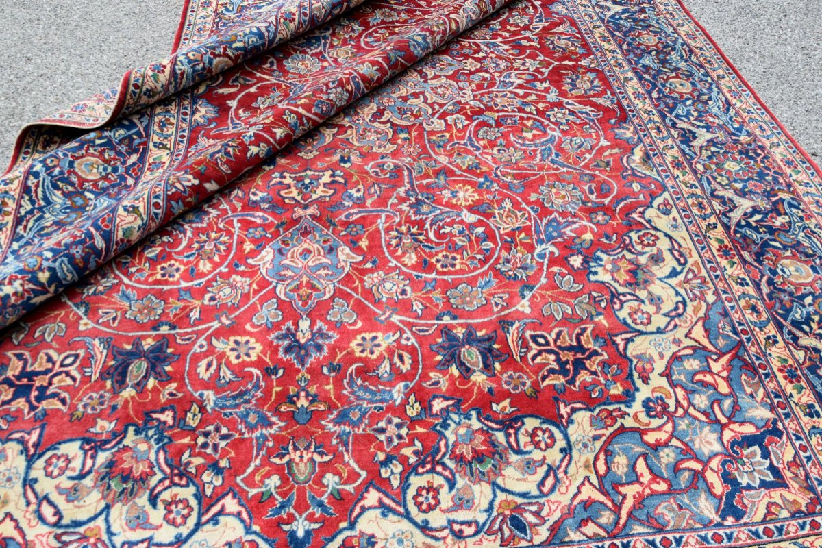 Grand tapis d'Orient Ancien Persan Iran Ispahan - Dim: 4.17 X 3.15 Mètres-photo-6