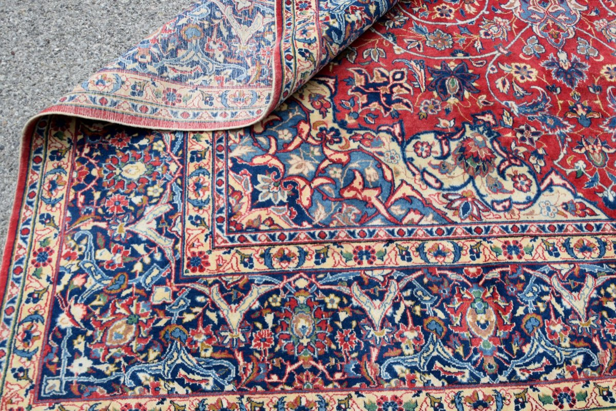 Grand tapis d'Orient Ancien Persan Iran Ispahan - Dim: 4.17 X 3.15 Mètres-photo-7