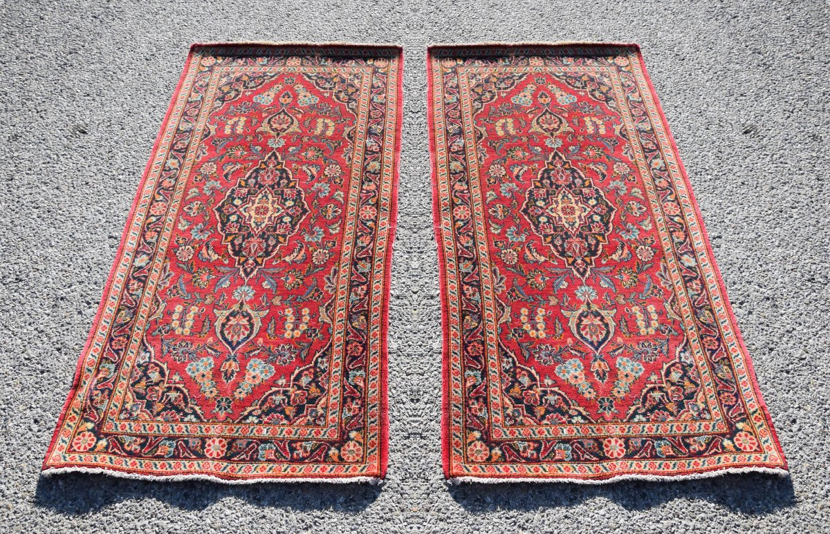 Iranian Kashan Oriental Rugs (pair) 0.70 X 1.35 Meters-photo-2