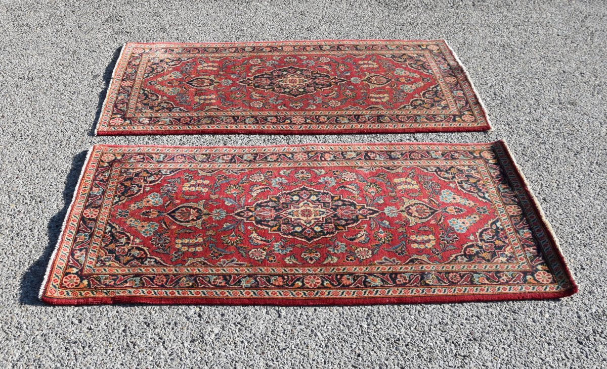 Iranian Kashan Oriental Rugs (pair) 0.70 X 1.35 Meters-photo-4