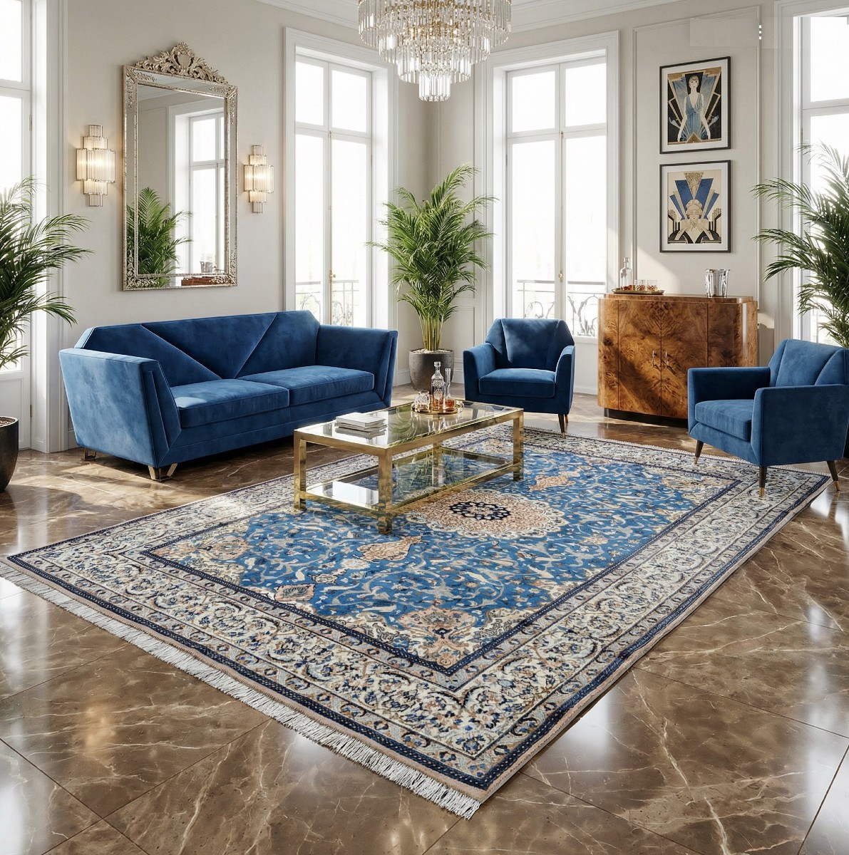 Tapis d'Orient Persan Iran Naïn, Laine Et Soie : 3.20 X 2.10 Mètres  - "Galerie Sardje"-photo-3
