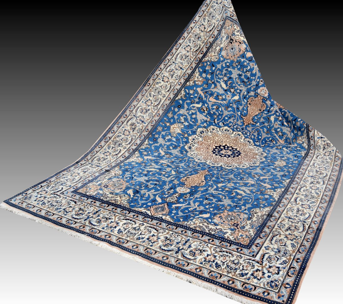 Tapis d'Orient Persan Iran Naïn, Laine Et Soie : 3.20 X 2.10 Mètres  - "Galerie Sardje"-photo-8