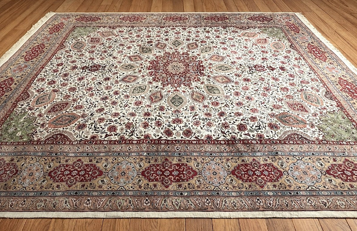 Grand Tapis d'orient Tabriz en laine et soie – Iran  - 435 x 350 cm - "Galerie Sardje"-photo-3