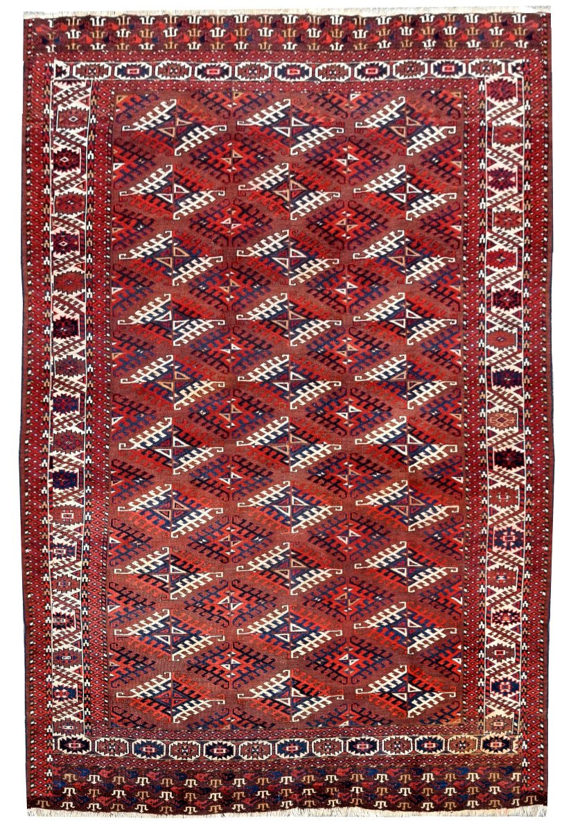 Large Antique Turkmen Bukhara Yomud Carpet: 3.45 X 2.08 Meters -photo-2