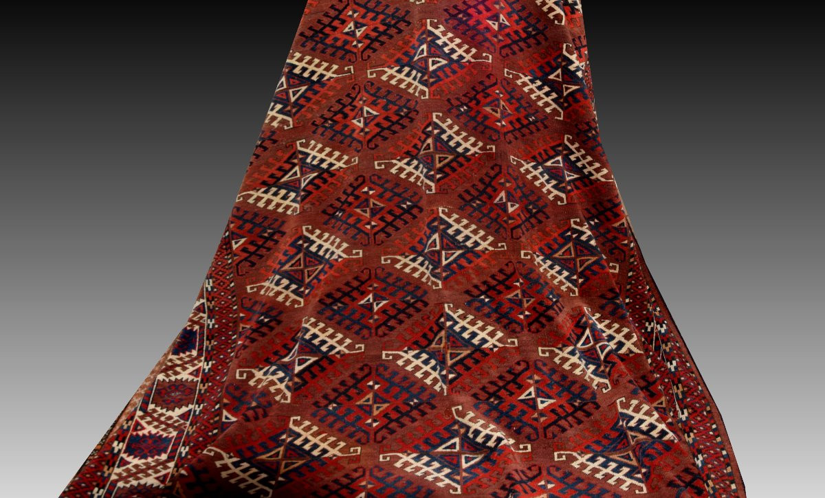 Large Antique Turkmen Bukhara Yomud Carpet: 3.45 X 2.08 Meters -photo-3