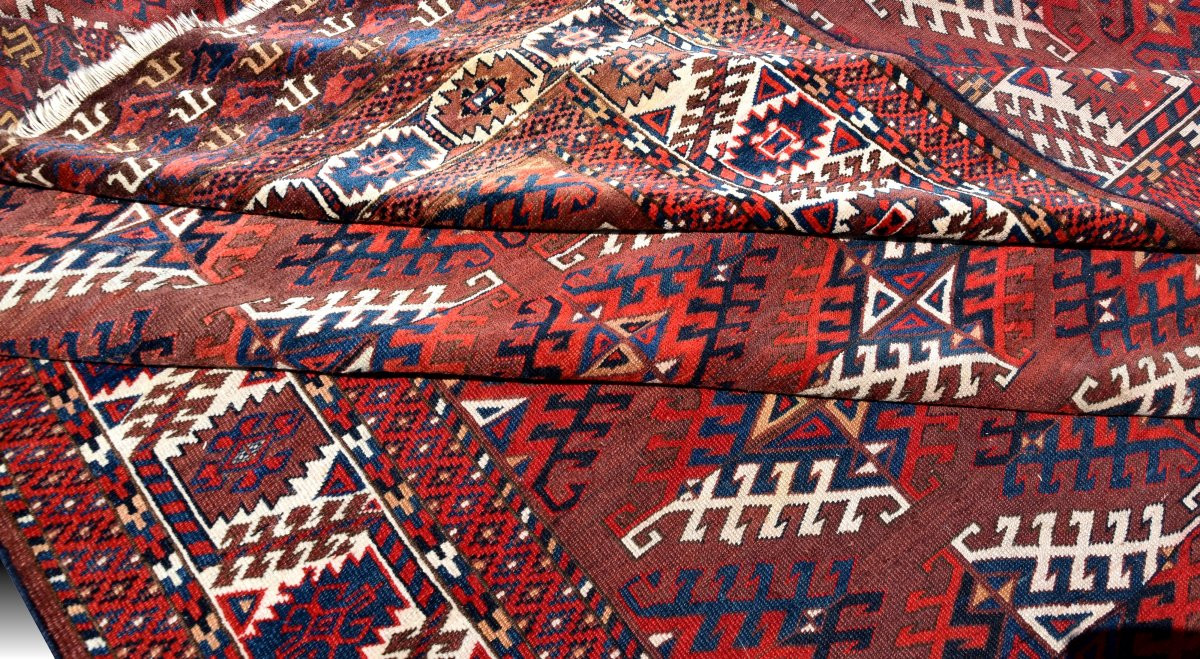 Large Antique Turkmen Bukhara Yomud Carpet: 3.45 X 2.08 Meters -photo-2