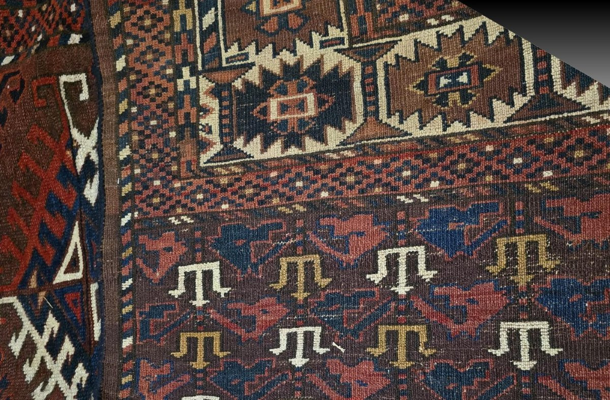Large Antique Turkmen Bukhara Yomud Carpet: 3.45 X 2.08 Meters -photo-6