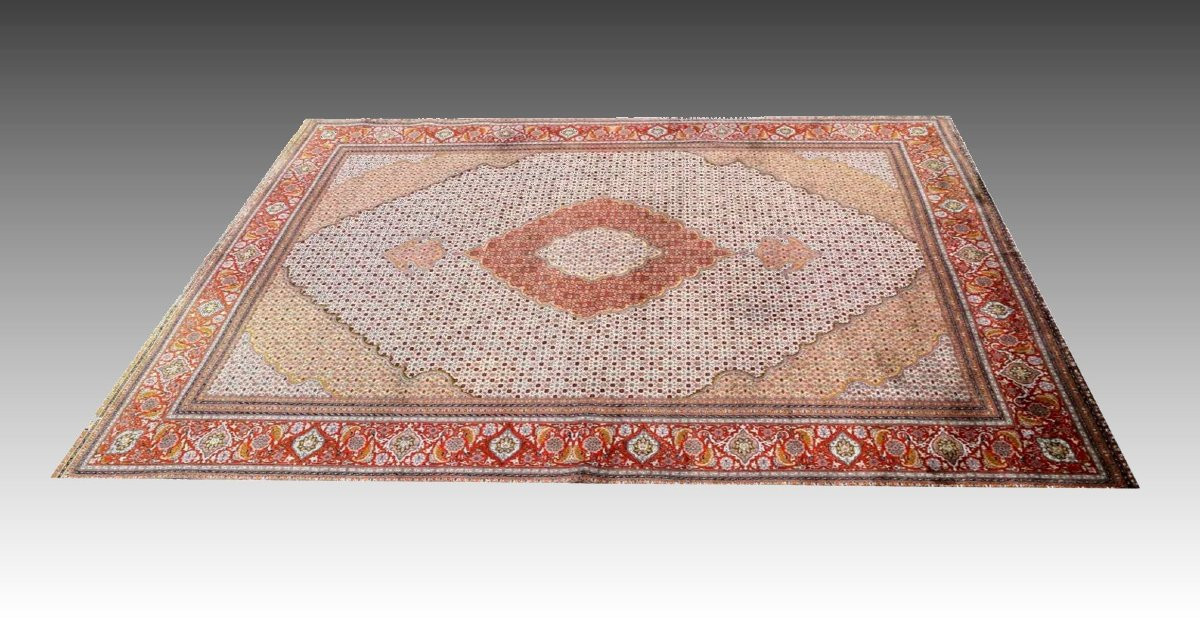 Large Oriental Rug From Tabriz, Iran, Wool And Silk: 3.59 X 2.52 Meters -photo-3