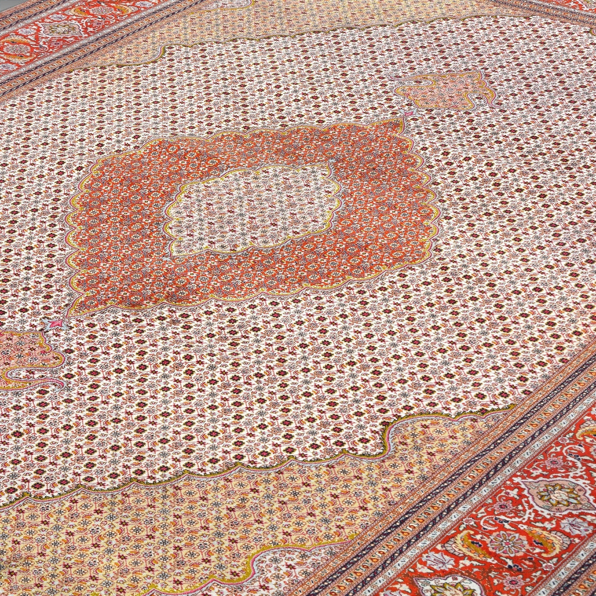 Large Oriental Rug From Tabriz, Iran, Wool And Silk: 3.59 X 2.52 Meters 