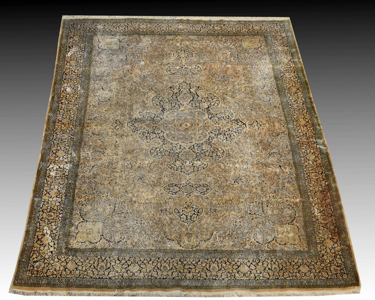 Grand Tapis d'Orient Kashmir  Soie-   Dim: 3.95 X 2.75 Mètres -  Inde - "Galerie Sardje"-photo-2