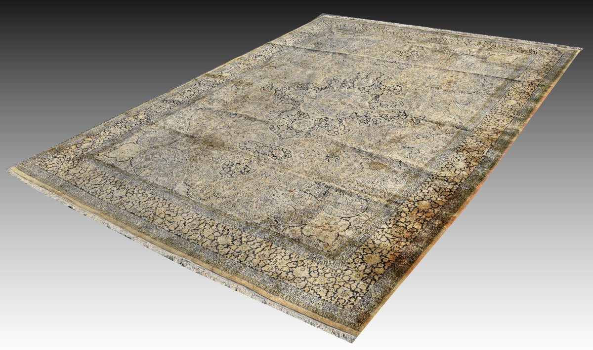 Grand Tapis d'Orient Kashmir  Soie-   Dim: 3.95 X 2.75 Mètres -  Inde - "Galerie Sardje"-photo-3