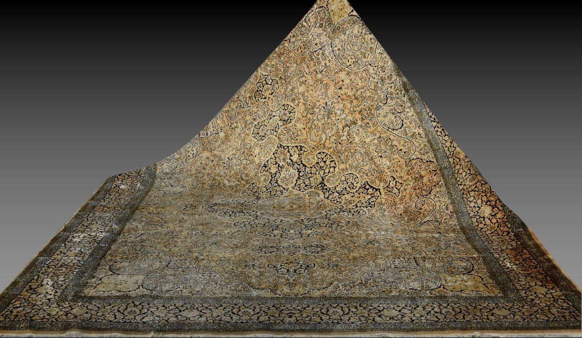 Grand Tapis d'Orient Kashmir  Soie-   Dim: 3.95 X 2.75 Mètres -  Inde - "Galerie Sardje"-photo-4
