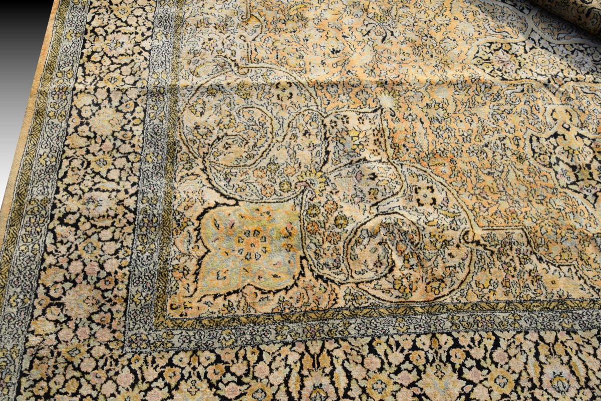 Grand Tapis d'Orient Kashmir  Soie-   Dim: 3.95 X 2.75 Mètres -  Inde - "Galerie Sardje"-photo-3