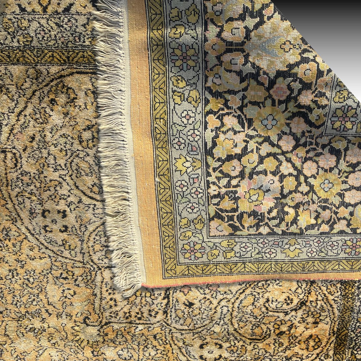 Grand Tapis d'Orient Kashmir  Soie-   Dim: 3.95 X 2.75 Mètres -  Inde - "Galerie Sardje"-photo-7