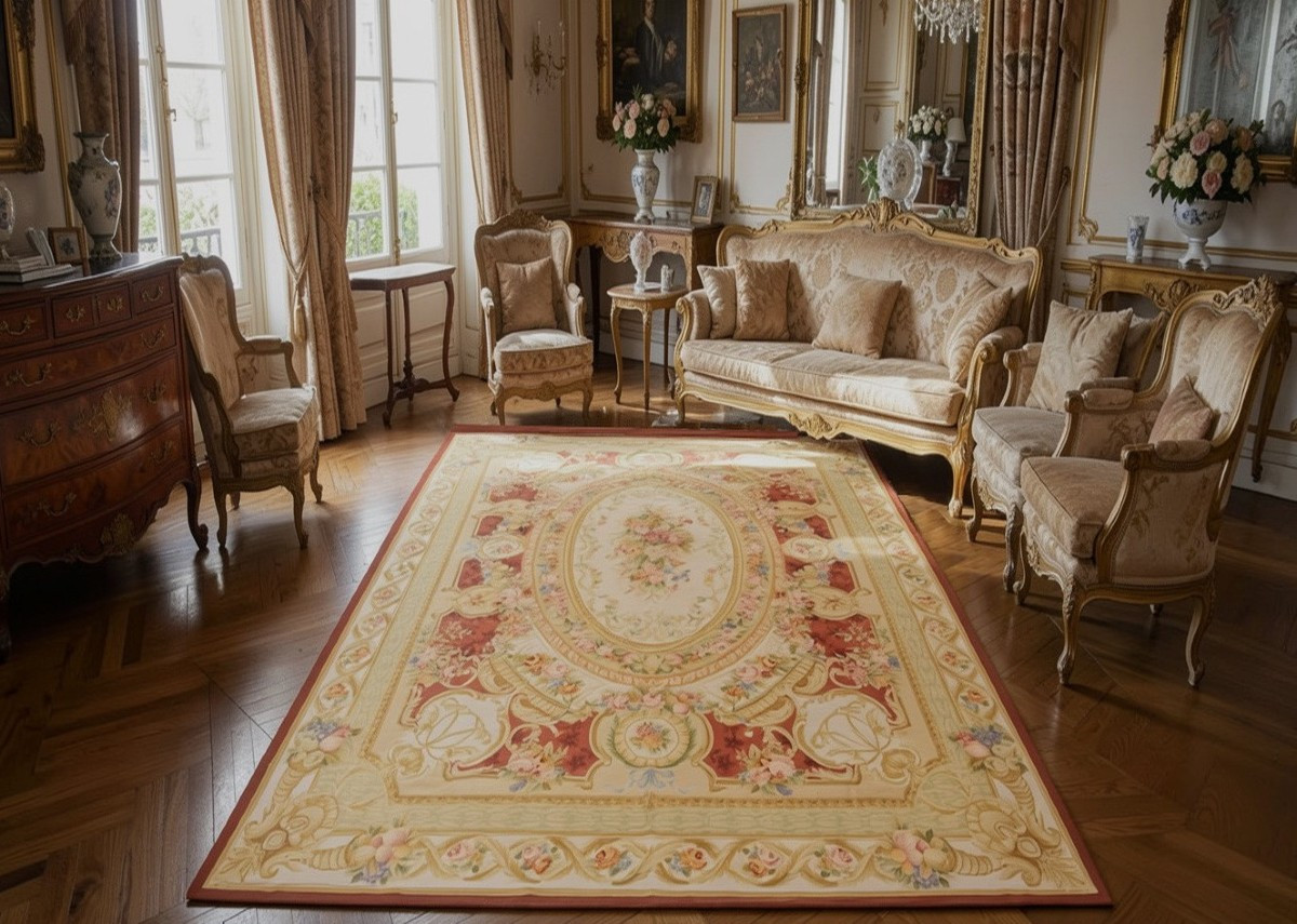  Grand Tapis aux points noués de style Aubusson – 4.45 x 3.00 Mètres - "Galerie Sardje"-photo-8