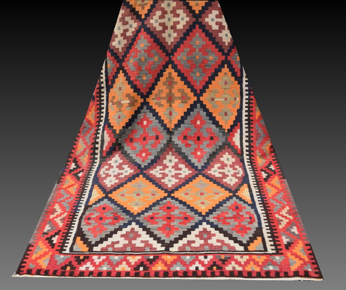 Tapis Kilim d'Orient Shiraz Gashgaï  :   3.10 X 1.23 Mètres- "Galerie Sardje" -photo-4