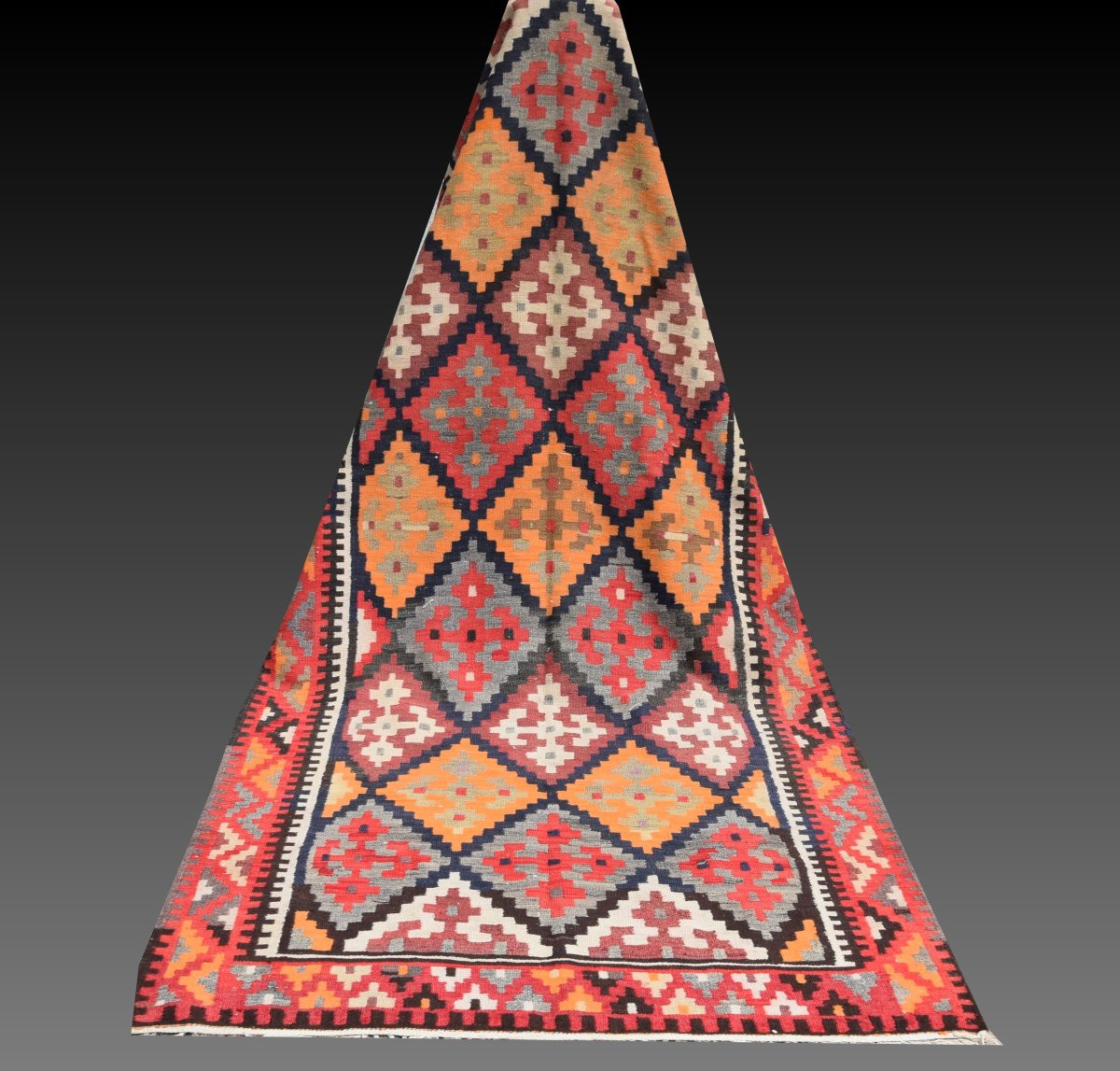 Tapis Kilim d'Orient Shiraz Gashgaï  :   3.10 X 1.23 Mètres- "Galerie Sardje" -photo-7