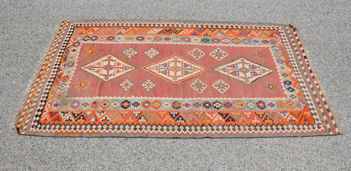 Kilim d'Orient Shiraz Gashgaï Antique Rug : 1.50 X 3.50 Mètres- "galerie Sardje"-photo-1