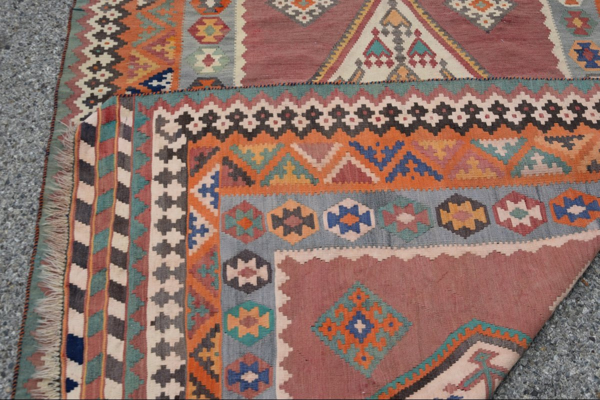 Kilim d'Orient Shiraz Gashgaï Antique Rug : 1.50 X 3.50 Mètres- "galerie Sardje"-photo-4