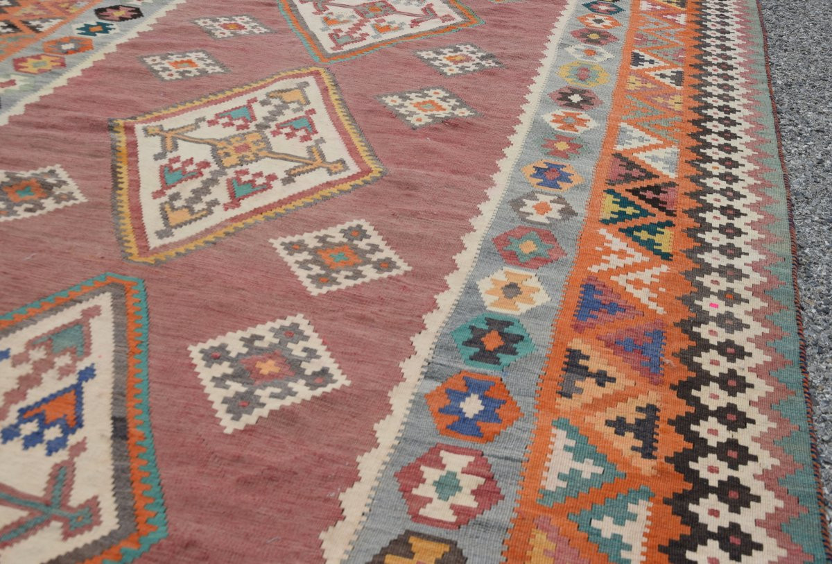 Kilim d'Orient Shiraz Gashgaï Antique Rug : 1.50 X 3.50 Mètres- "galerie Sardje"-photo-5