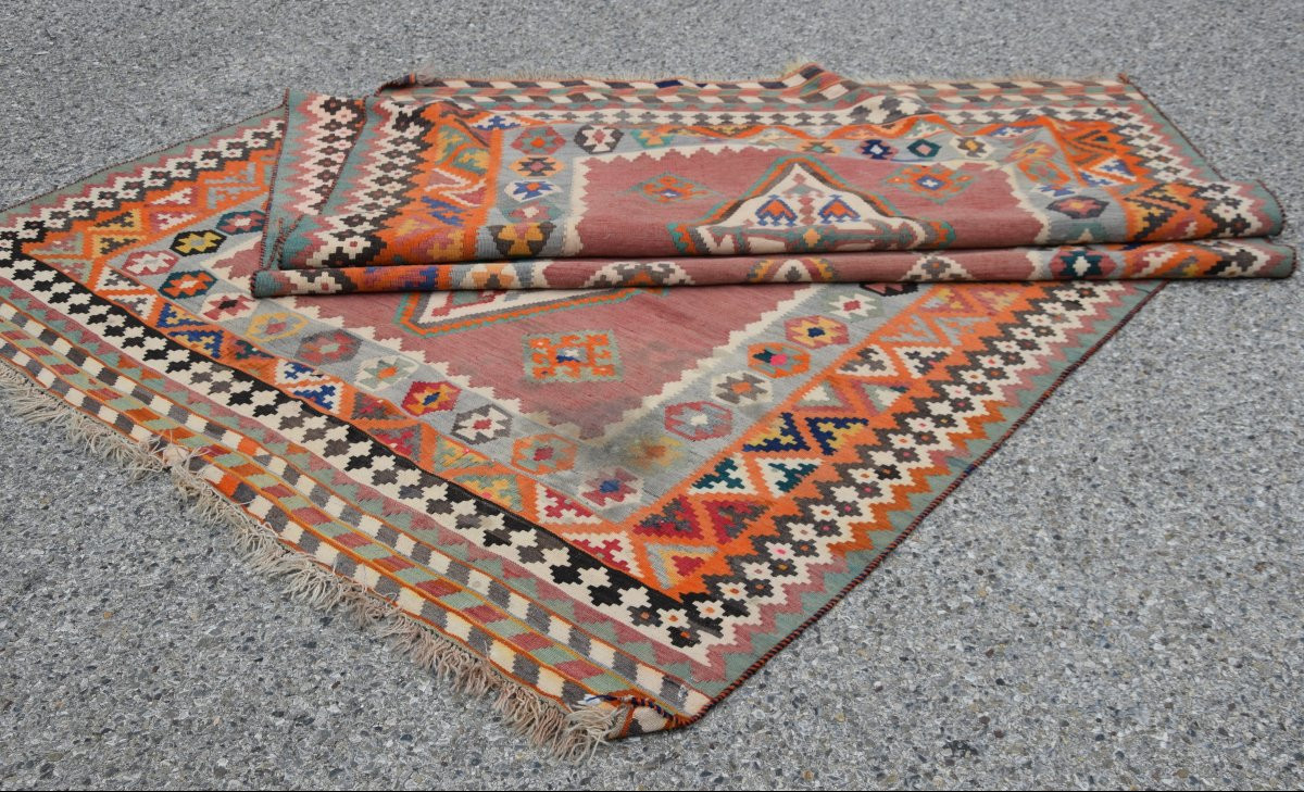 Kilim d'Orient Shiraz Gashgaï Antique Rug : 1.50 X 3.50 Mètres- "galerie Sardje"-photo-6