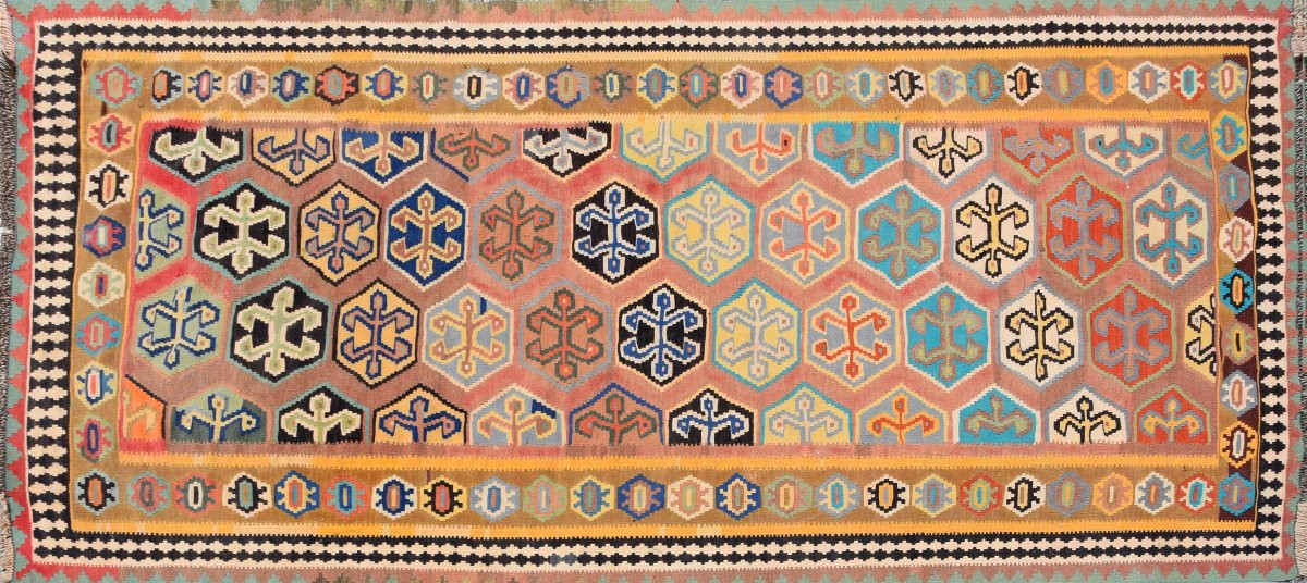 Tapis Kilim Shiraz Gashgaï : 1.57 x 2.77 Mètres- "Galerie Sardje"-photo-3