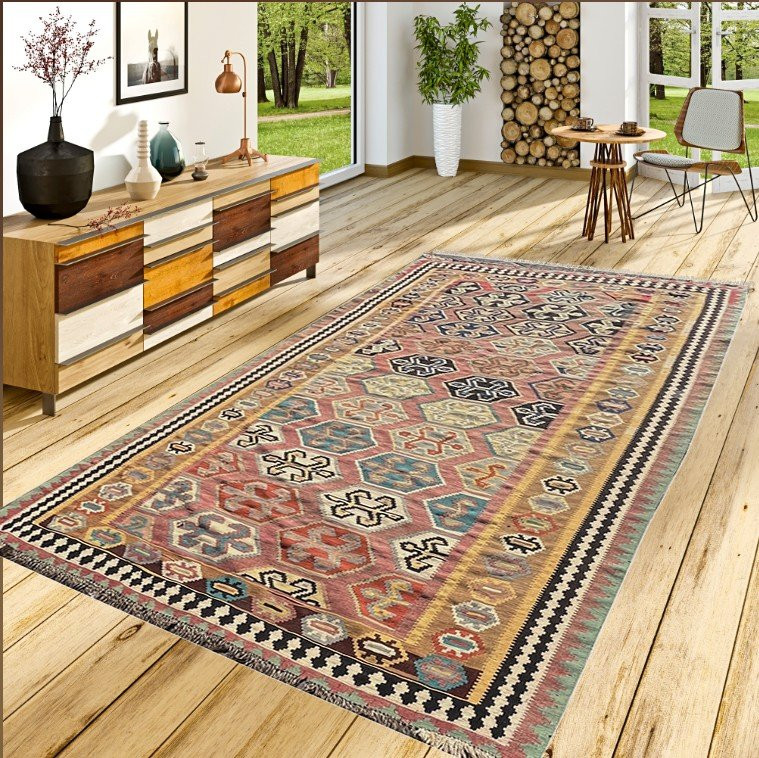 Tapis Kilim Shiraz Gashgaï : 1.57 x 2.77 Mètres- "Galerie Sardje"-photo-5