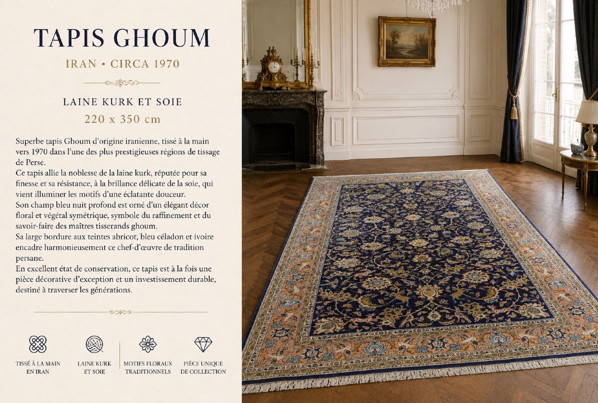Oriental Ghoum Iran Wool And Silk Rug - 220 X 350 Cm - "galerie Sardje"-photo-8