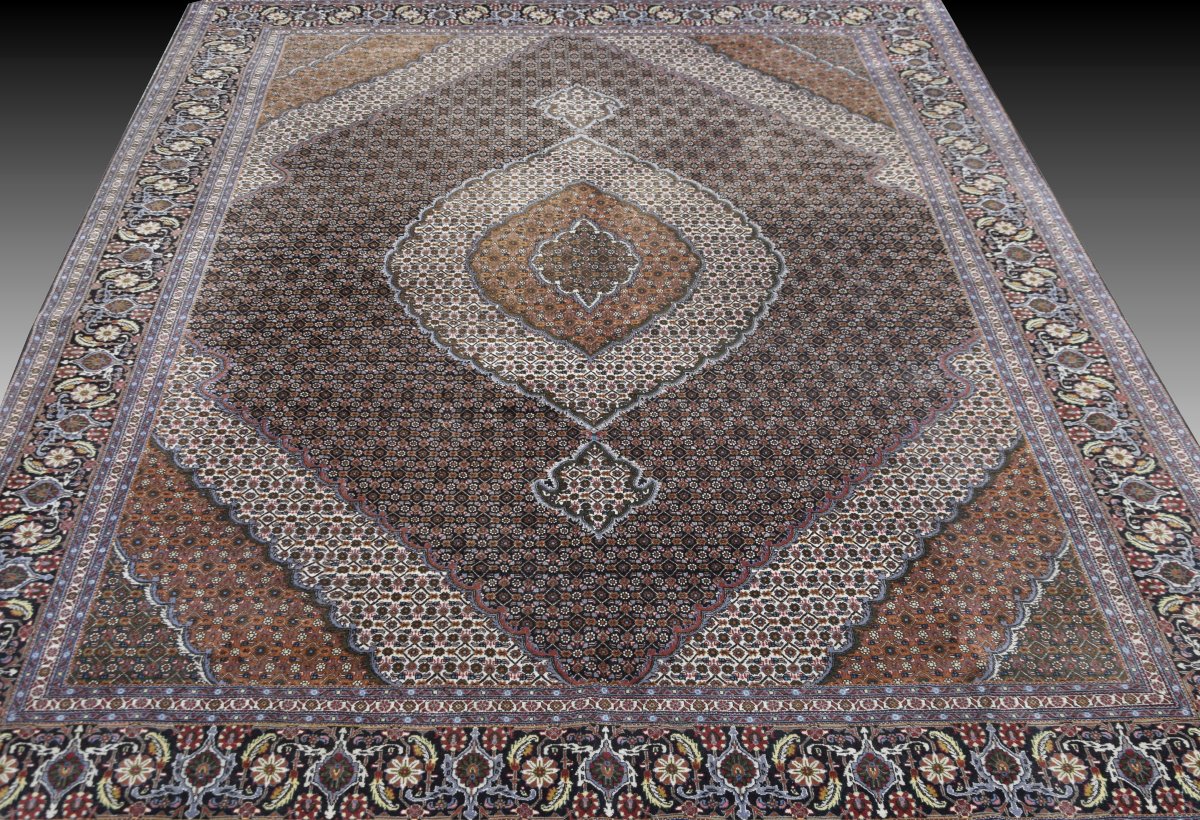 Grand Tapis d'Orient Tabriz Iran Laine et Soie: 3.50 x 2.50 Mètres - "Galerie Sardje"-photo-2