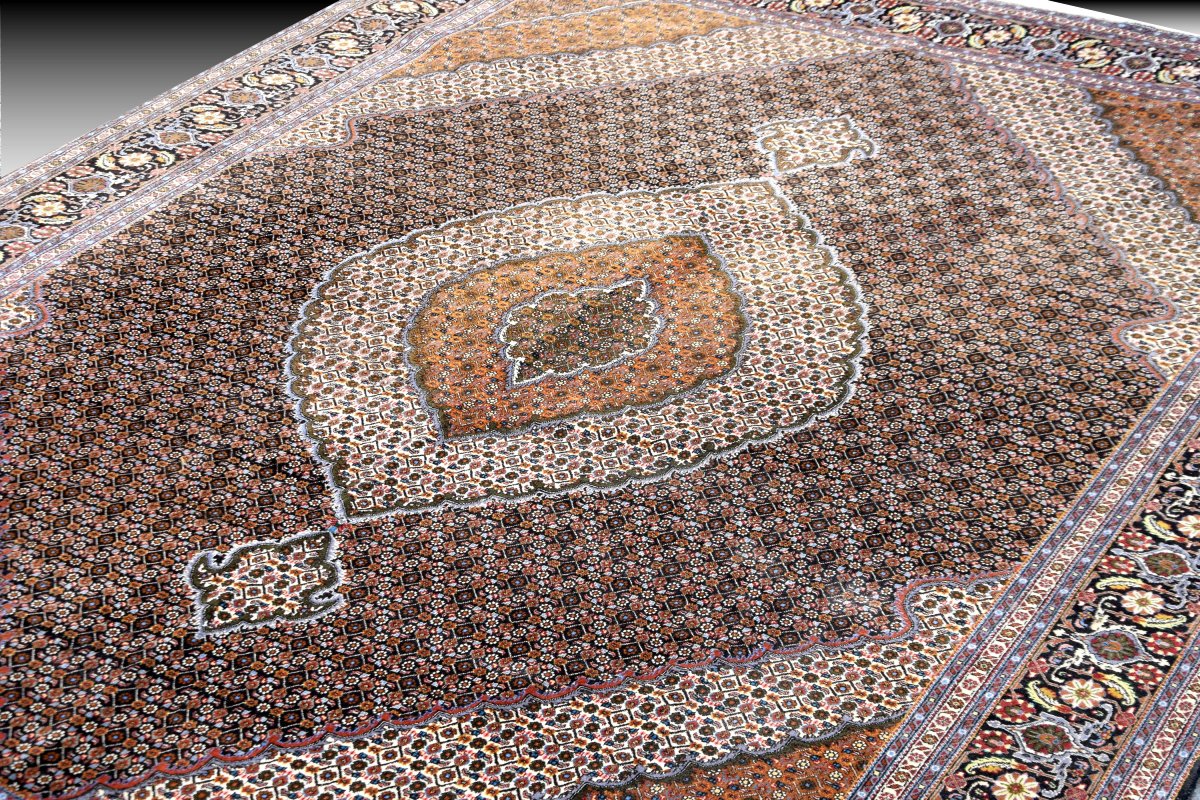 Grand Tapis d'Orient Tabriz Iran Laine et Soie: 3.50 x 2.50 Mètres - "Galerie Sardje"-photo-1