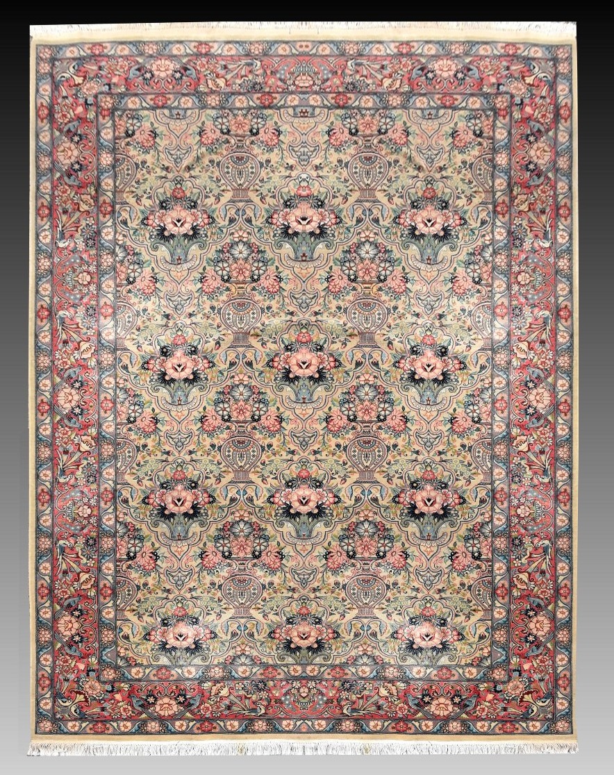 Oriental Kashmir Wool Carpet -  312 × 214 Cm  - Very Good Condition "galerie Sardje"-photo-2