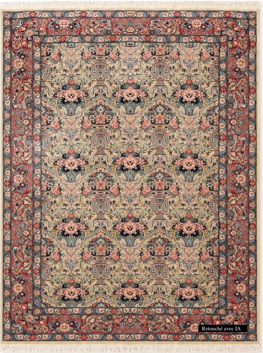 Oriental Kashmir Wool Carpet -  312 × 214 Cm  - Very Good Condition "galerie Sardje"-photo-8