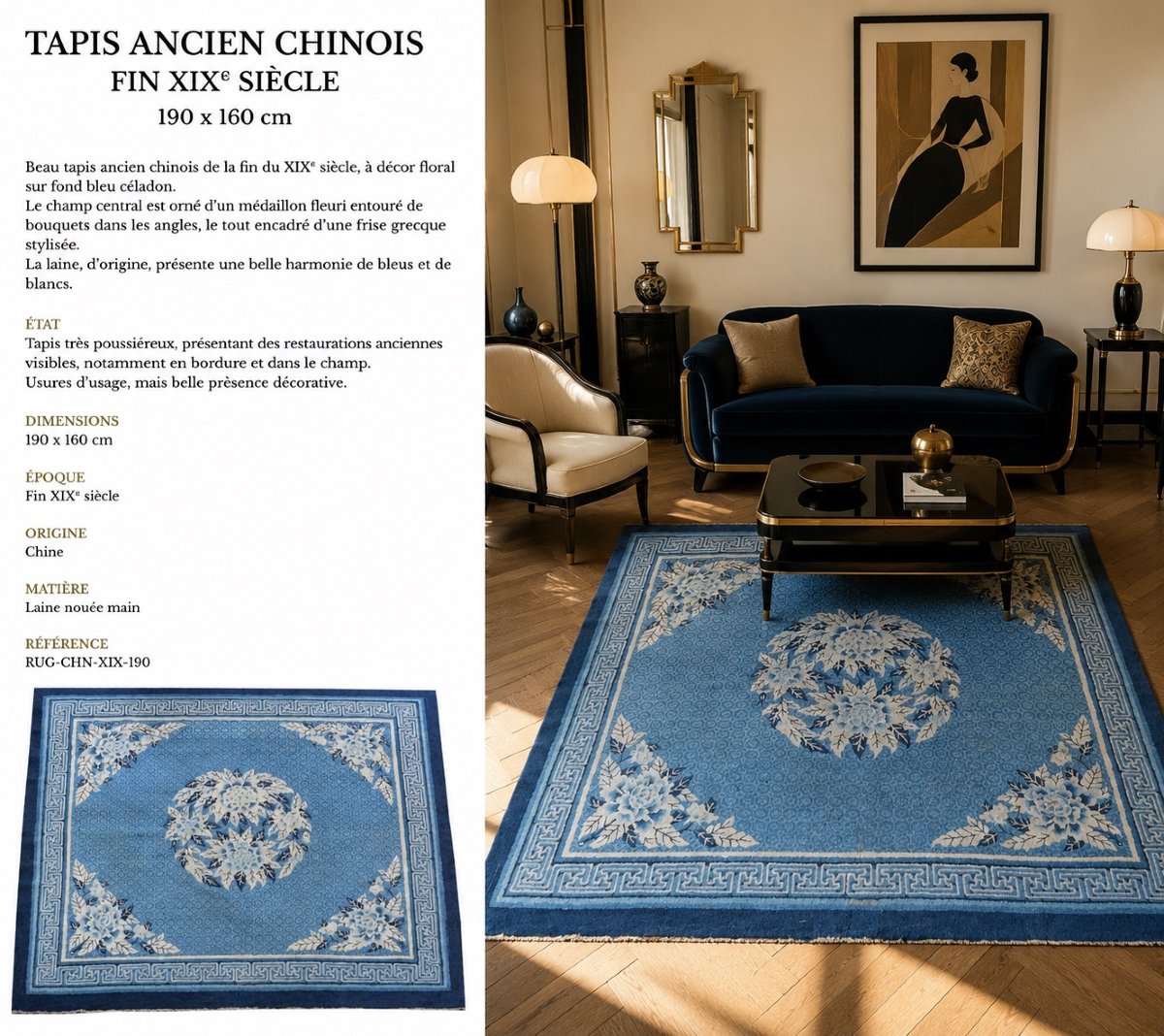 Antique Chinese Rug, Baotou-late 19th Century - 190 X 160 Cm - "galerie Sardje"-photo-4