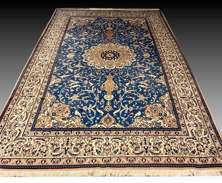 Tapis d'Orient Persan Iran Naïn, Laine et Soie : 3.20 X 2.10 Mètres - "Galerie Sardje"-photo-2