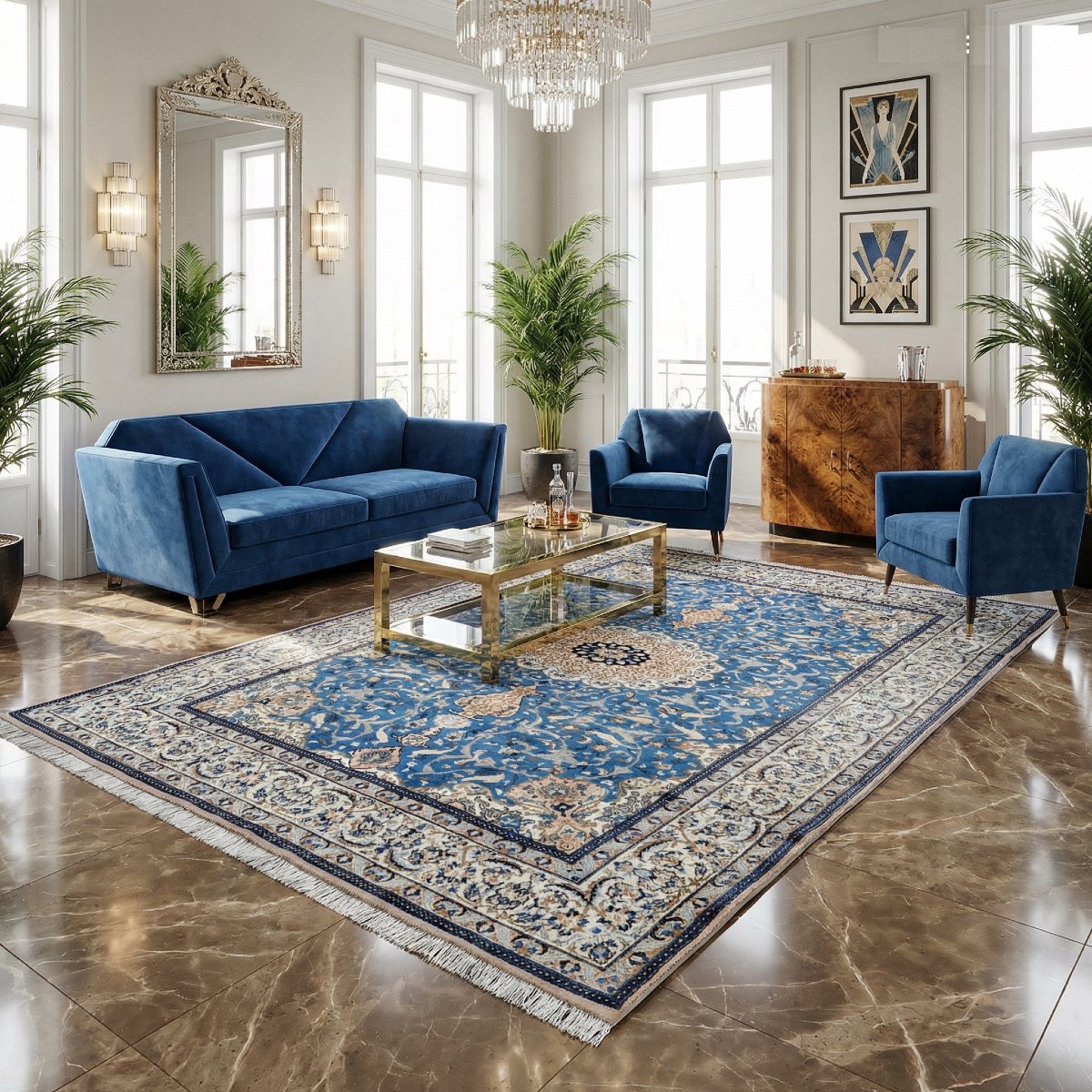 Tapis d'Orient Persan Iran Naïn, Laine et Soie : 3.20 X 2.10 Mètres - "Galerie Sardje"-photo-3