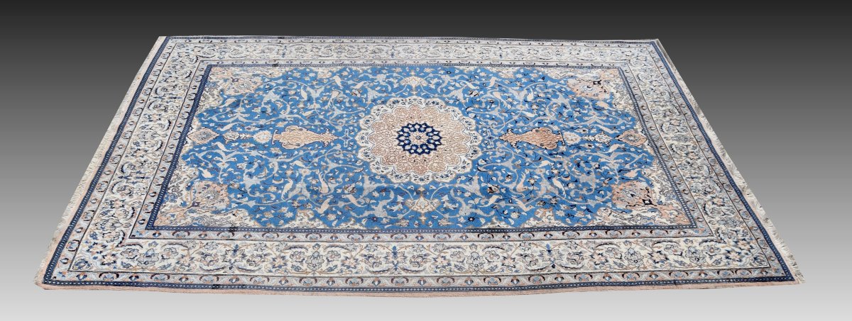Tapis d'Orient Persan Iran Naïn, Laine et Soie : 3.20 X 2.10 Mètres - "Galerie Sardje"-photo-1
