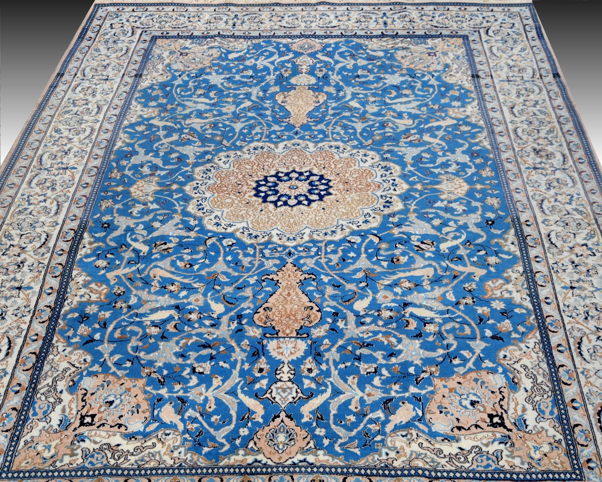 Tapis d'Orient Persan Iran Naïn, Laine et Soie : 3.20 X 2.10 Mètres - "Galerie Sardje"-photo-3