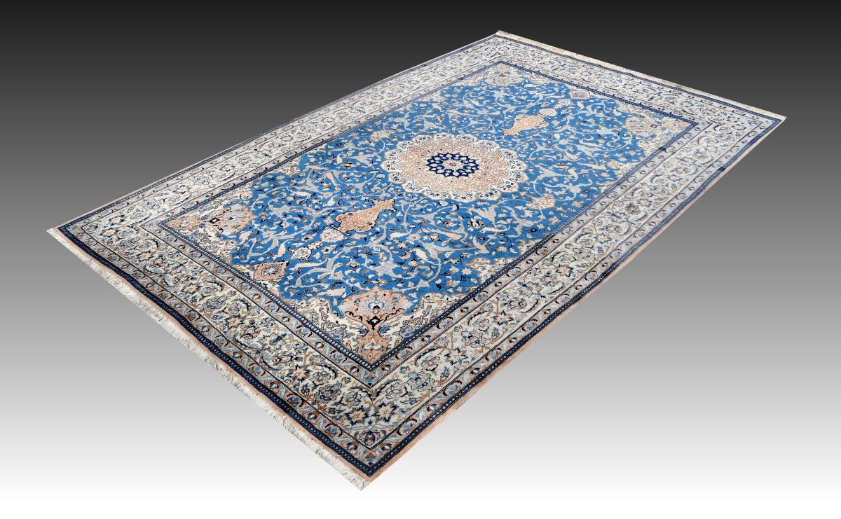 Tapis d'Orient Persan Iran Naïn, Laine et Soie : 3.20 X 2.10 Mètres - "Galerie Sardje"-photo-5
