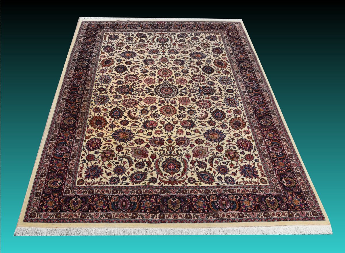 Iranian Mashad Oriental Rug, Wool And Silk – Signed "saber" – 210 X 300 Cm – "galerie Sardje"-photo-3