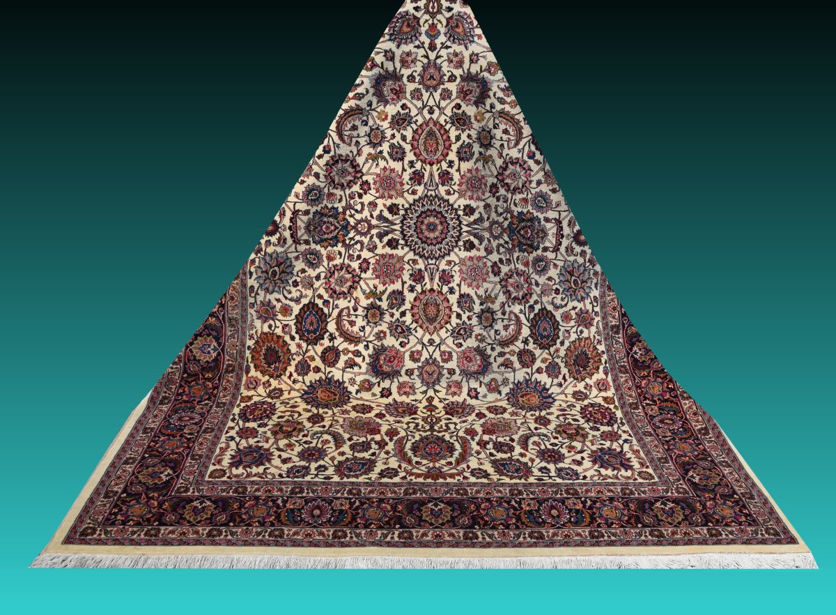 Iranian Mashad Oriental Rug, Wool And Silk – Signed "saber" – 210 X 300 Cm – "galerie Sardje"-photo-5