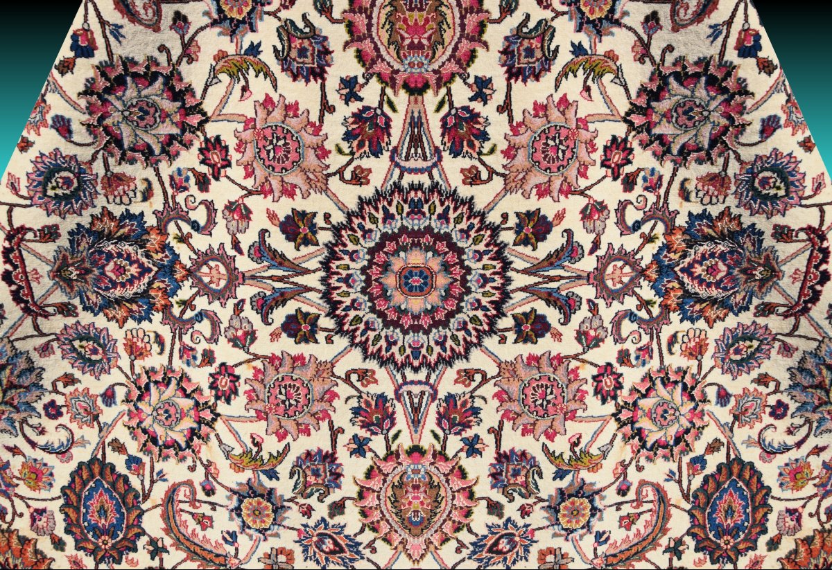 Iranian Mashad Oriental Rug, Wool And Silk – Signed "saber" – 210 X 300 Cm – "galerie Sardje"-photo-6