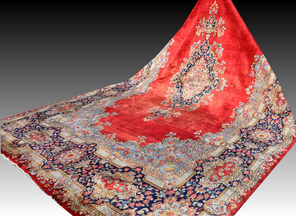 Large Iranian Kirman Oriental Rug: 4.85 X 2.95 Meters. - "galerie Sardje" -photo-4