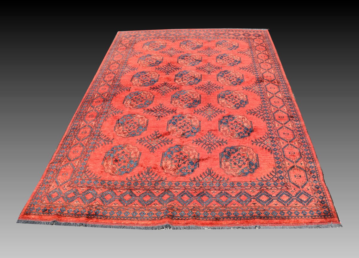 Afghan Turkmen Bukhara Oriental Rug: 350 X 255 Cm "galerie Sardje"-photo-4